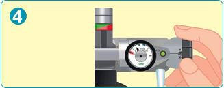 ヨークバルブ付ボンベ：（4）流量設定ダイヤルを「+-」に合わせて電池の残量を確認します。