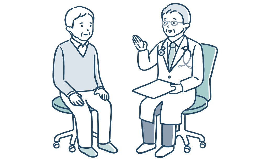 患者が医者の話を聞くイラスト