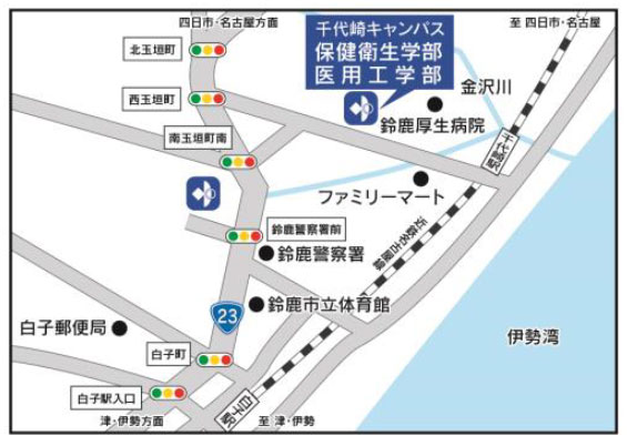 鈴鹿医療科学大学千代崎キャンパス B講義棟3515講義室への案内図 フクダ電子 鈴鹿医療科学大学千代崎キャンパス B講義棟3515講義室への案内図 フクダ電子